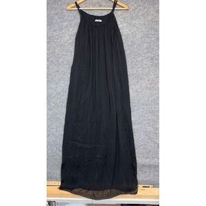 Meo Meli Silk Slip Maxi Dress Women One Size OS Spaghetti Side Slits Italy Black